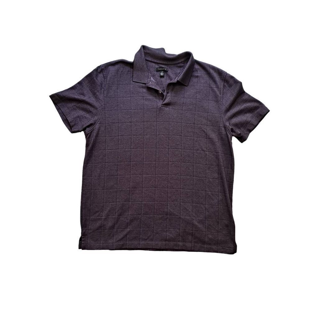 Van Heusen Pullover Short Sleeve Polo Shirt Purple Plaid Large